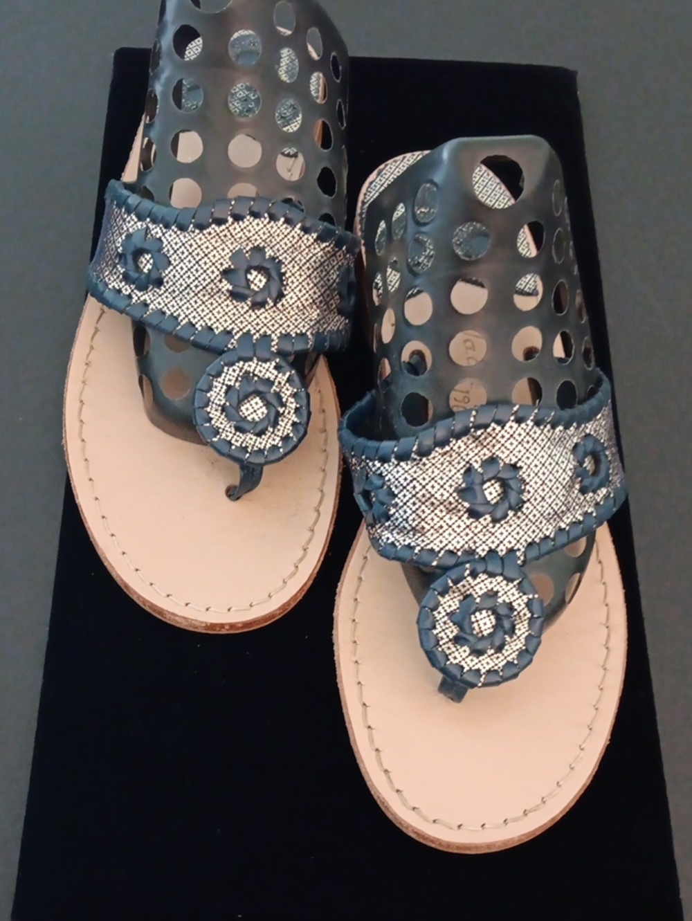 Jack Rogers Navy Blue with Metalic Embellished Toe-Loop Sandals